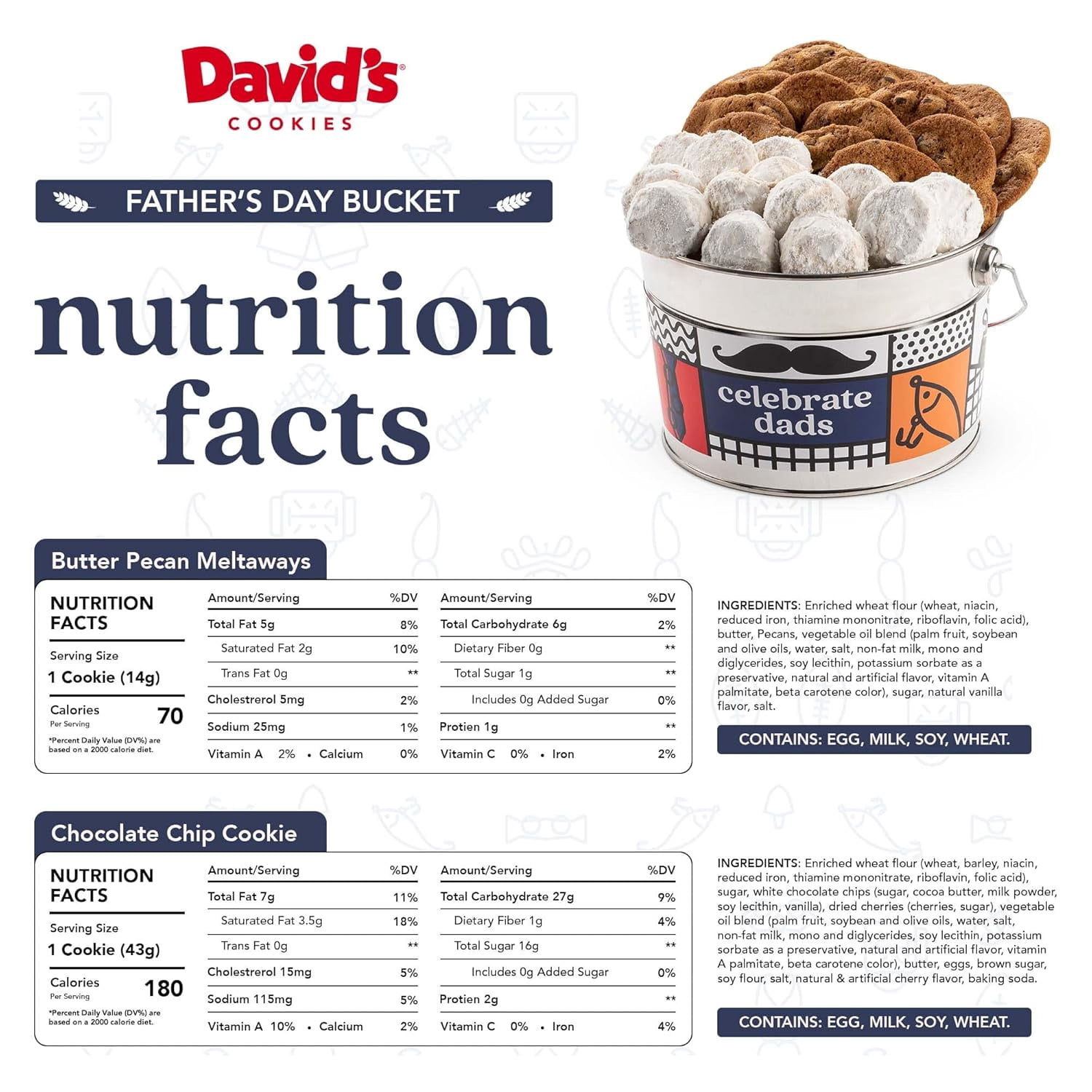 David’s Cookies Father's Day Assorted Cookies Gift Bucket, Freshly Baked Sweet Snacks, 1.3 lbs