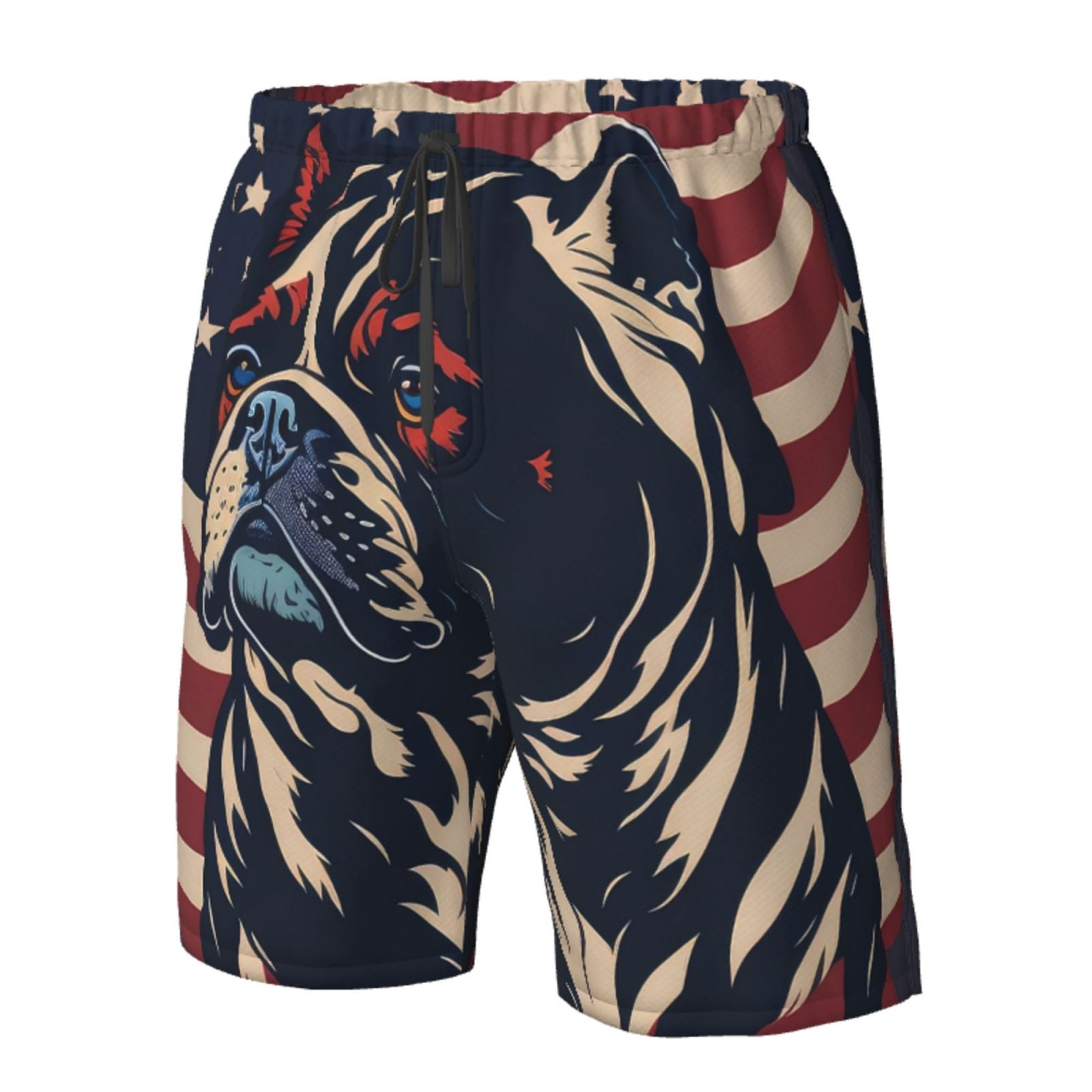 Vsdgher Patriotic Bulldog Art Men's Beach Shorts, Surfing shorts, Swim trunks, Quick Dry Swim Trunks for Surfing Beach Fun -Large