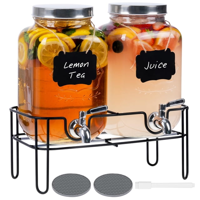 Dispensador de bebidas Moretoes Glass de 3,8 L, paquete de 2 con soporte