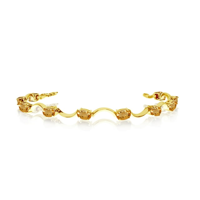 10K Yellow Gold Oval Citrine Curved Bar Bracelet