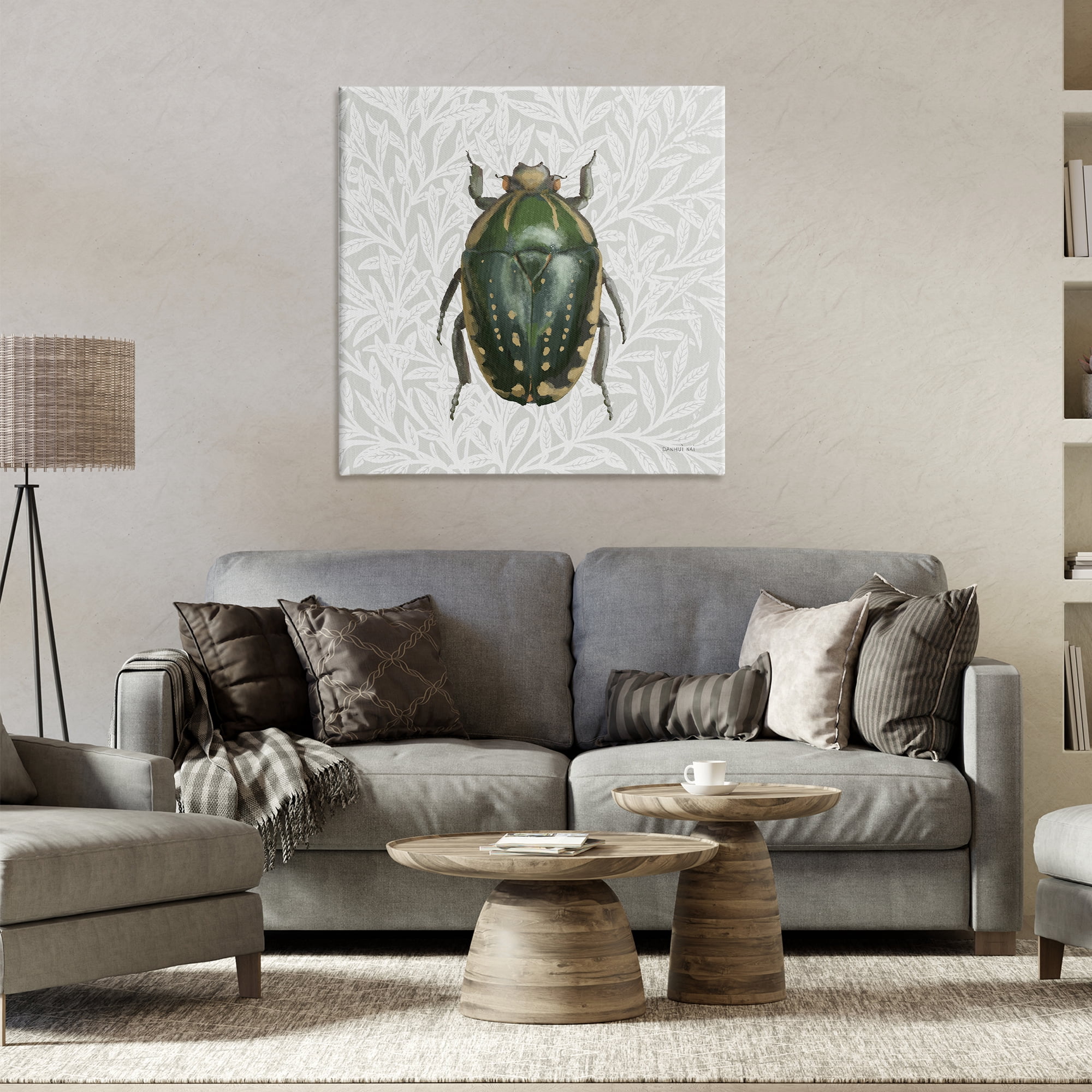 Stupell Industries Beetle with Botanical Pattern Animals & Insects Painting Gallery Wrapped Canvas Art Print Wall Art, 30 x 30