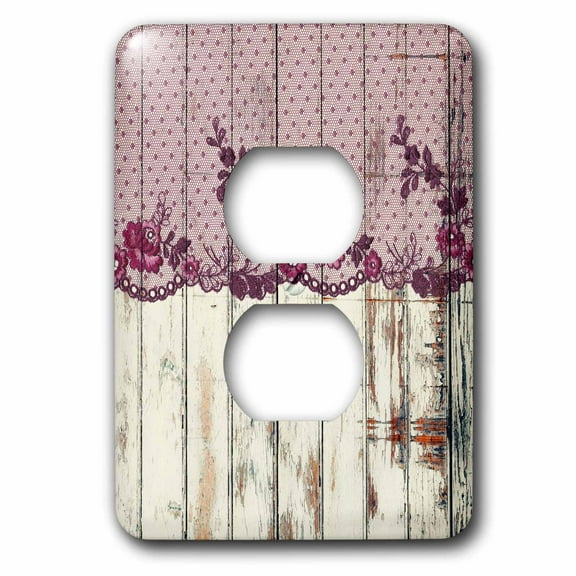 3dRose, Floral Burgundy Lace with Polka Dots On A Wooden Motif Background, 2 plug outlet cover