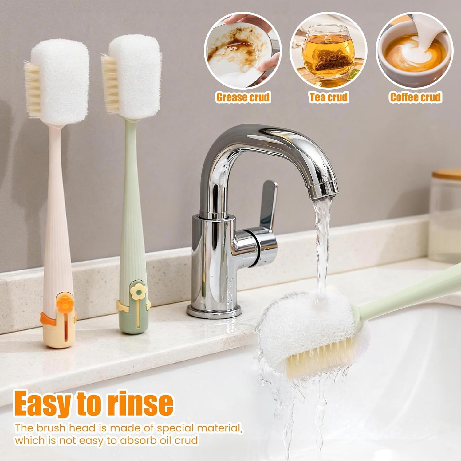 2Pcs 5 in 1 Water Bottle Cleaning Brush Set, Multifunctional Baby Bottle Scrubber Brush Removable Cup Mouth Straw Gap Cleaner Tool for Home Kitchen