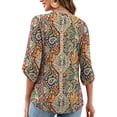 thumbnail image 4 of VDJ Shirts for Women 3/4 Length Dressy Casual Flowy V Neck Shirts Summer Fall Flowy Vintage Printed Business Work Tunic Clothing Size S, 4 of 5
