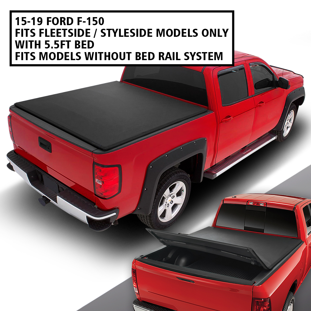 For 2015 To 2019 Ford F150 5 5 Short Bed Fleetside Adjustable Tri Fold Soft Top Trunk Tonneau Cover Walmart Com Walmart Com