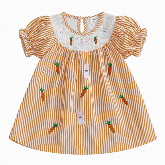 Gibobby Toddler Girl Dress Dresses for Girl Summer 12 18 24 Months 2T 3T 4T 5T Toddler Baby Girls Short Sleeve Dress Graphic Print Puff Sleeve Dress(4-5 Years,Red)