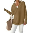 thumbnail image 2 of Women'S Long Sleeve Quarter Zip Pullover Sweater Casual Loose V Neck Collared Ribbed Knit Tops Brown M, 2 of 8