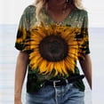 thumbnail image 2 of Spring Tops for Women Viikei Womens Tops Clearance Under $5 Women's Fashion Casual Plus Size Scenic Flowers Printing V-Neck T-Shirt Tops, 2 of 9