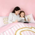 thumbnail image 4 of meiyoeat Geometric Line Art Twin Comforter Sets For Kids,Gold S Alphabet Print Bedding Set For Girls,pink Reversible,2 Pieces, 4 of 7