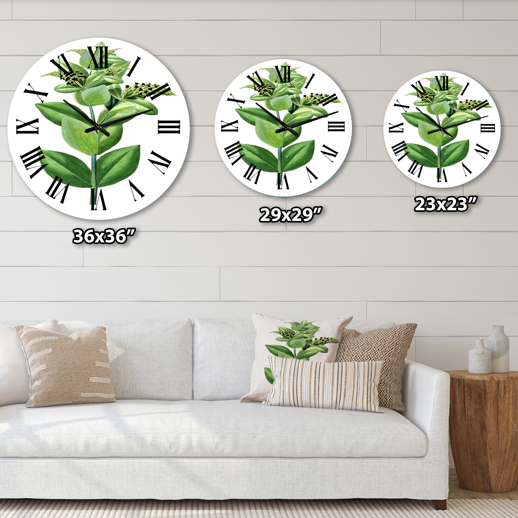 Designart 'Vintage Green Leaves Plants Vi' Traditional Wall Clock