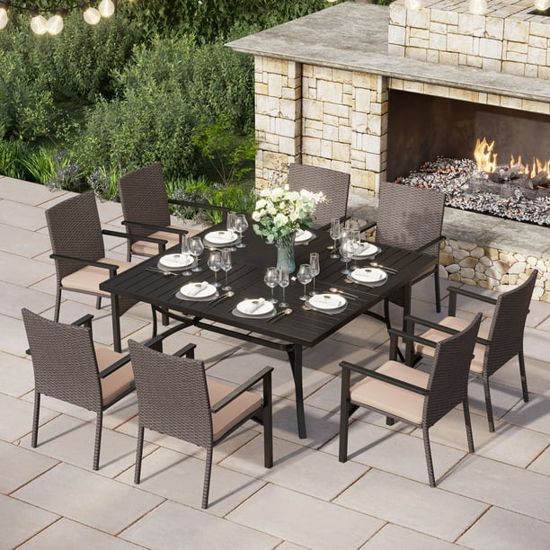 MF Studio 9Piece Outdoor Dining Set with Large Square Table&Wicker