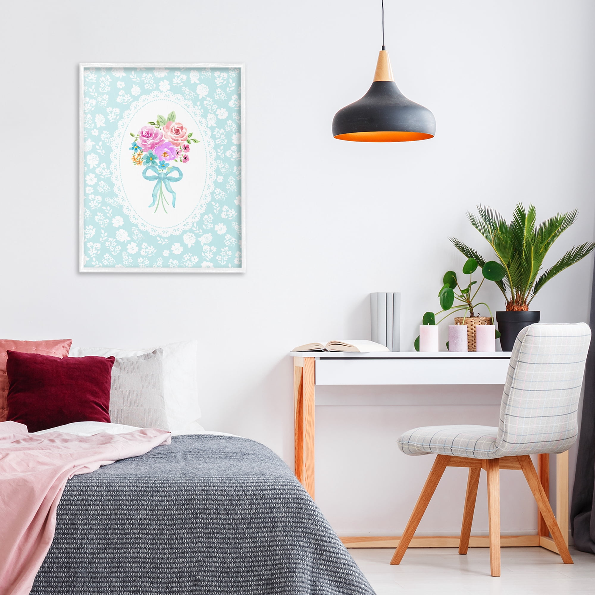 Stupell Industries Aqua Feminine Bouquet White Framed Giclee Art, design by Corinne Haig