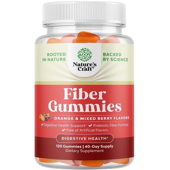 Tasty Prebiotic High Fiber Gummies for Adults - with Prebiotic Soluble Chicory Root - Immunity and Digestive Support - Non GMO Vegan Halal 120ct