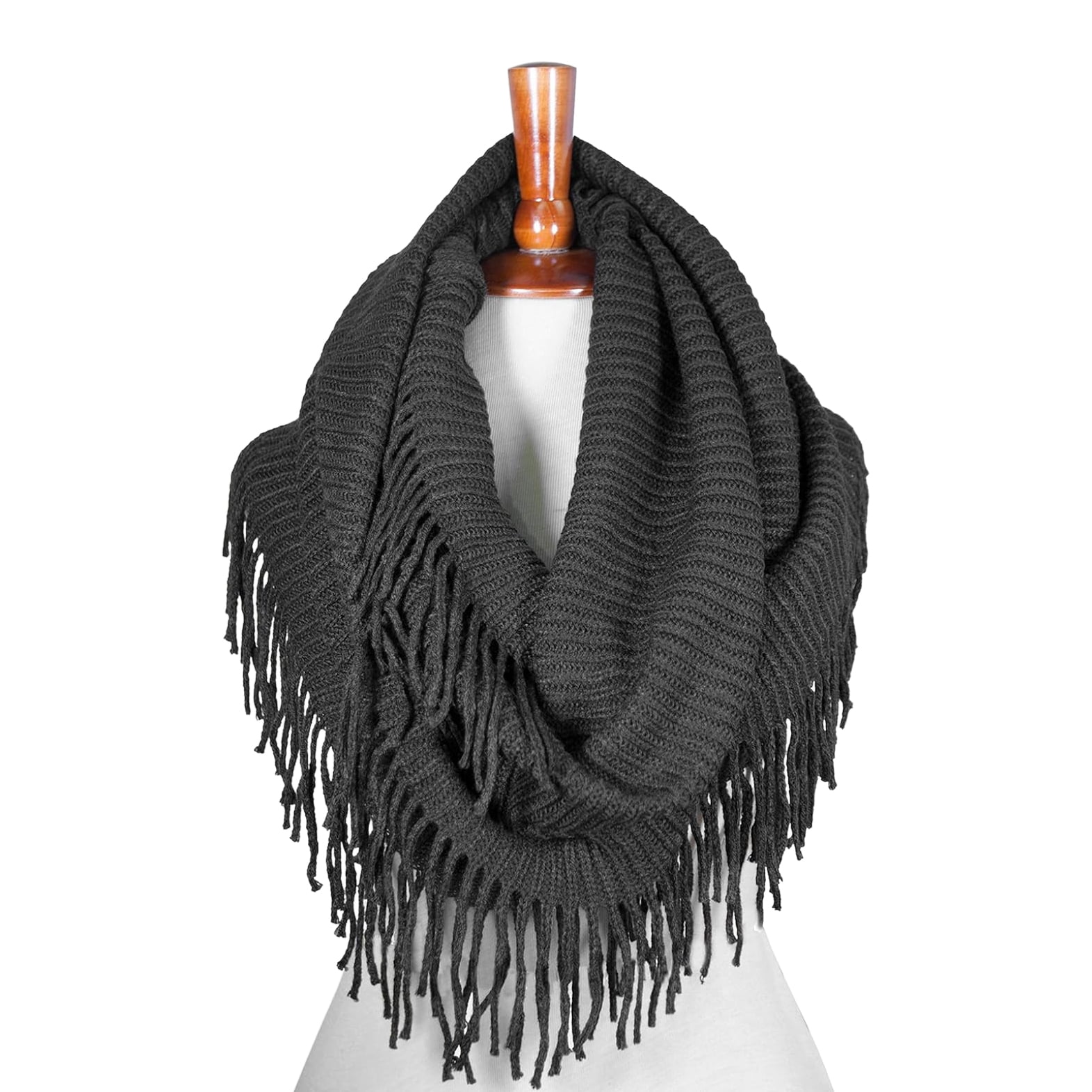 BASICO Warm Knit Winter Scarfs for Women Dark Grey Infinity Scarf Circle Loop Scarves