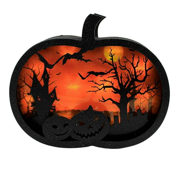 Halloween Led Jack-O-Lantern Scene Wood Halloween Spooky Night Moon 134918