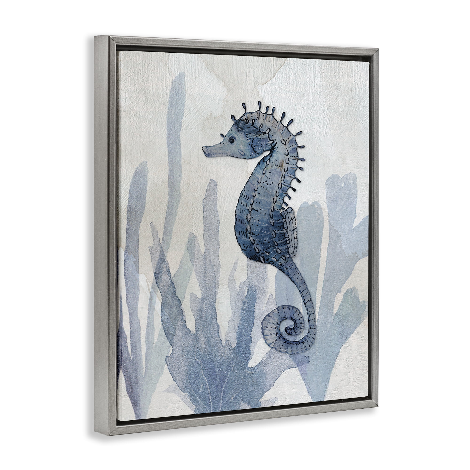 Stupell Industries Organic Seaweed & Seahorse Gray Framed Floater Canvas Wall Art, design by Susan Jill