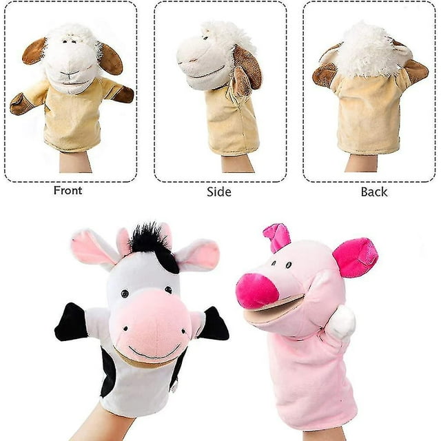 Marionetas de mano, animales de granja, animales salvajes, con boca abierta móvil