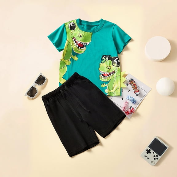 Toddler Boys Outfits Short Sleeve Dinosaur Prints T Shirt Tops Shorts 2Pc Clothes Sets Size 18-24 Months ,Black
