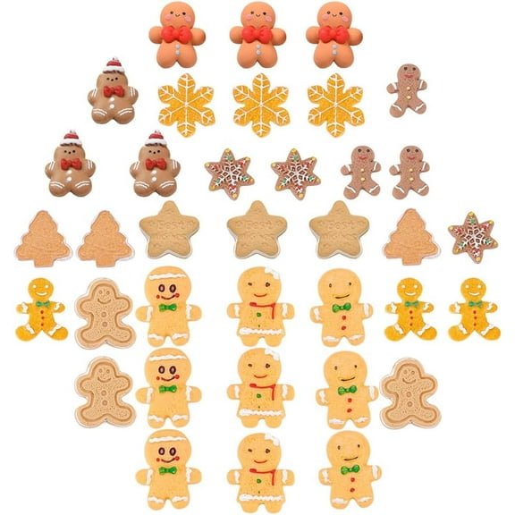 1 Box 36Pcs 12 Styles Christmas Theme Resin Cabochons Flatback Gingerbread Man Biscuits Tree Snowman Snowflake Ornaments Charms for Cardmaking Scrapbooking Hair Clips Accessories Crafts for diy