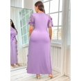 thumbnail image 2 of Purple Plus Size Womens Elegant Floral Embellished Twist Front Dress With Sheer Short Sleeves And Round Neck, 2 of 8