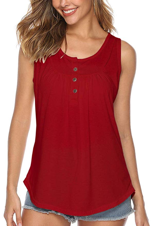 Women's Summer Sleeveless Button Up Casual Loose Tank Shirts Blouses ...