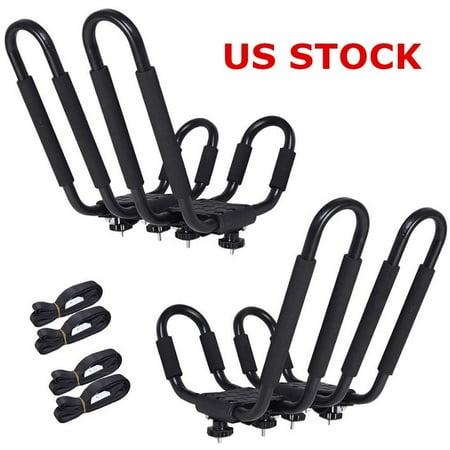 Roof Rack Bike Attachment Universal 2 pairs Black J-Bar Kayak Roof Rack Carrier Canoe Boat Surf Ski Roof Top Mount Car SUV Crossbar US Stock (Ship in 1 Business Day) ()
