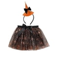 thumbnail image 3 of Zylarhe Girls Hallowmas Dance Skirt Hairband Set Ballet Party Performance for Kids Orange 9-11 Years, 3 of 5