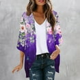 thumbnail image 2 of lcziwo Plus Size Womens Clothing Spring Summer Kimono 2025 Floral Print Puff Sleeve Cardigans Loose Cover Up Chiffon Cardigan Casual Blouse Tops Purple S Clearance Sales Today Sales Prime, 2 of 6