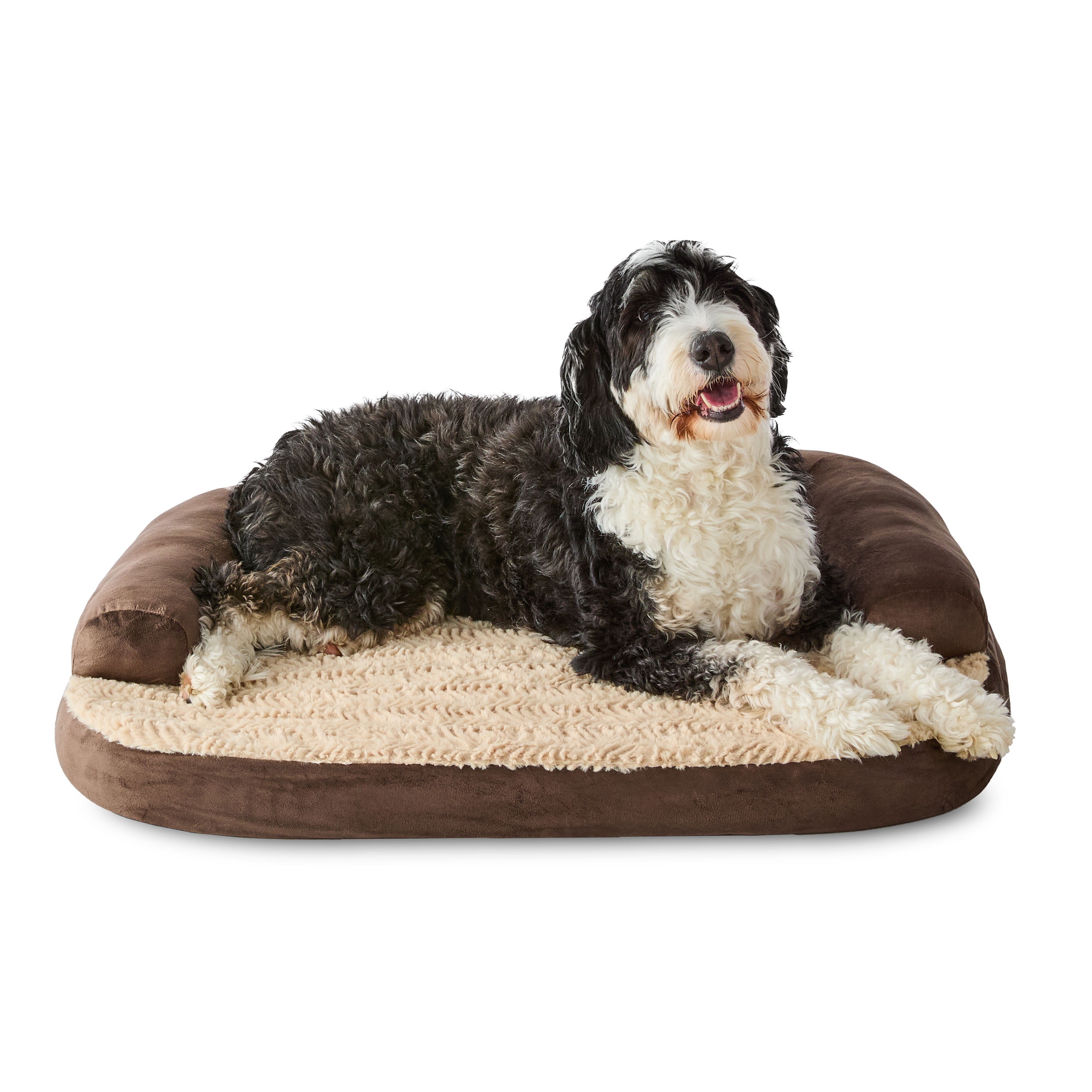 Vibrant Life Medium Round Corner Sofa Style Dog Bed, Brown, 25" x 35"