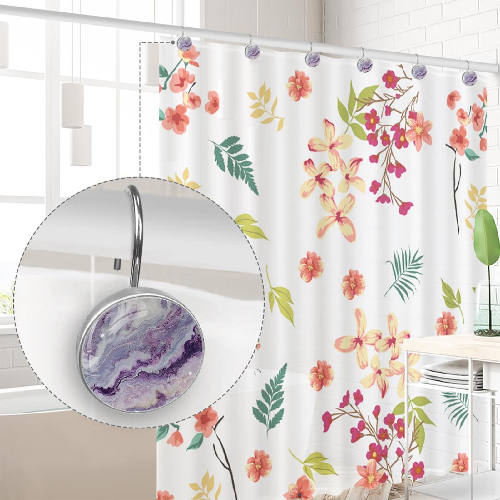 HemaKayy 12 Pcs Shower Curtain Hooks Bathroom Decorative Accessories Lilac Marble