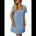 thumbnail image 2 of Vestido Informal de Corta con Cuello Cuadrado y Bolsillos, Color Liso, para Mujer, Azul , Talla XL, 2 of 9