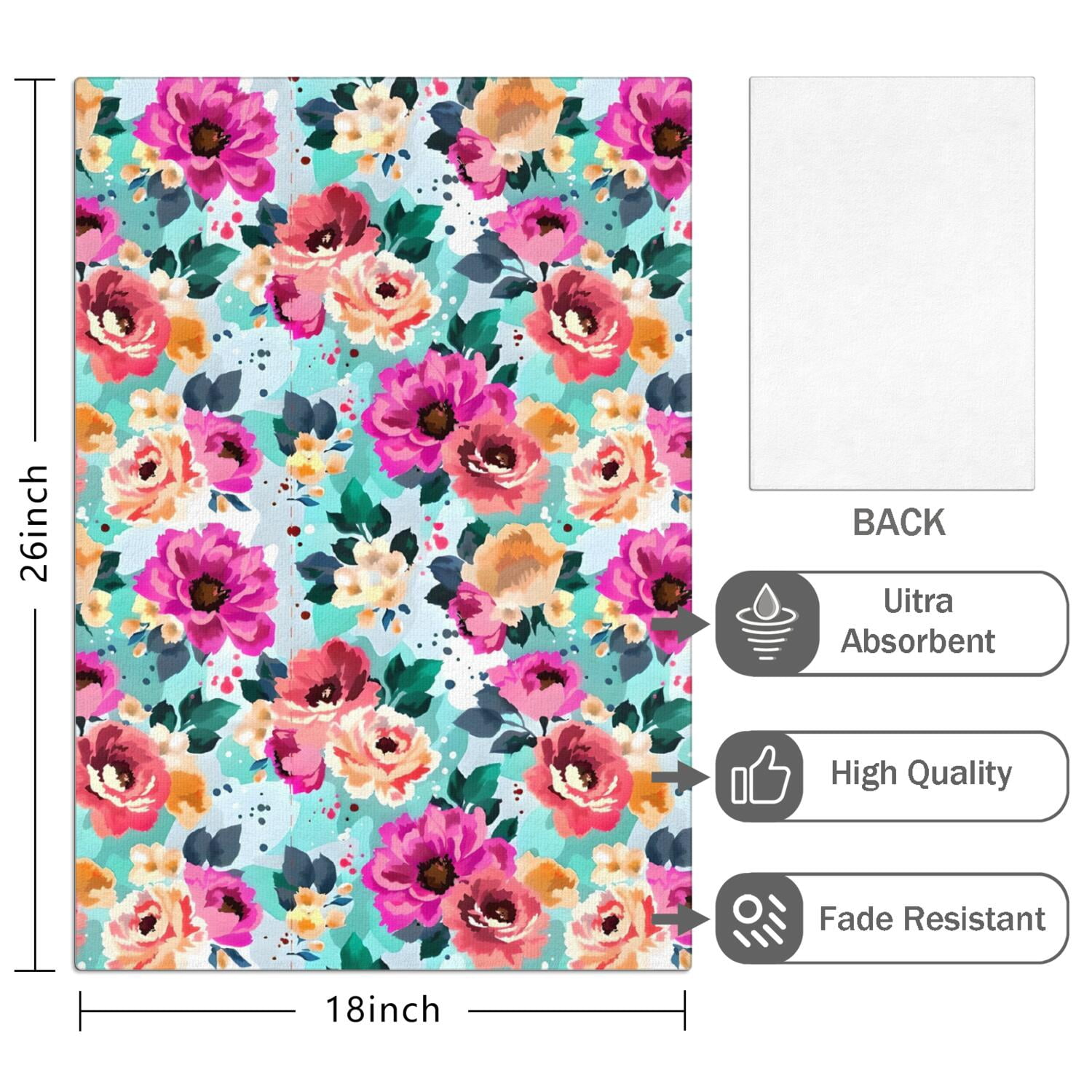 6 Pcs Funny Kitchen Towels,Pioneer Flower Floral Print Pattern Microfiber Dish Towels,Kitchen Tea Towels,Kitchen Towel Set (18" X 26")