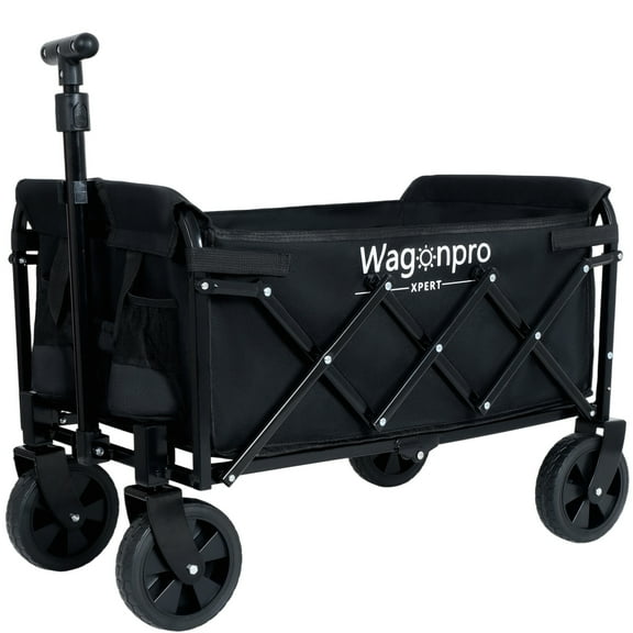 Expandable Collapsible Wagon with Extra Space, Foldable Utility Cart with 360° Wheels, Heavy Duty Collapsible Wagon for Camping, Shopping, Sports, Gardening, Fishing, Black