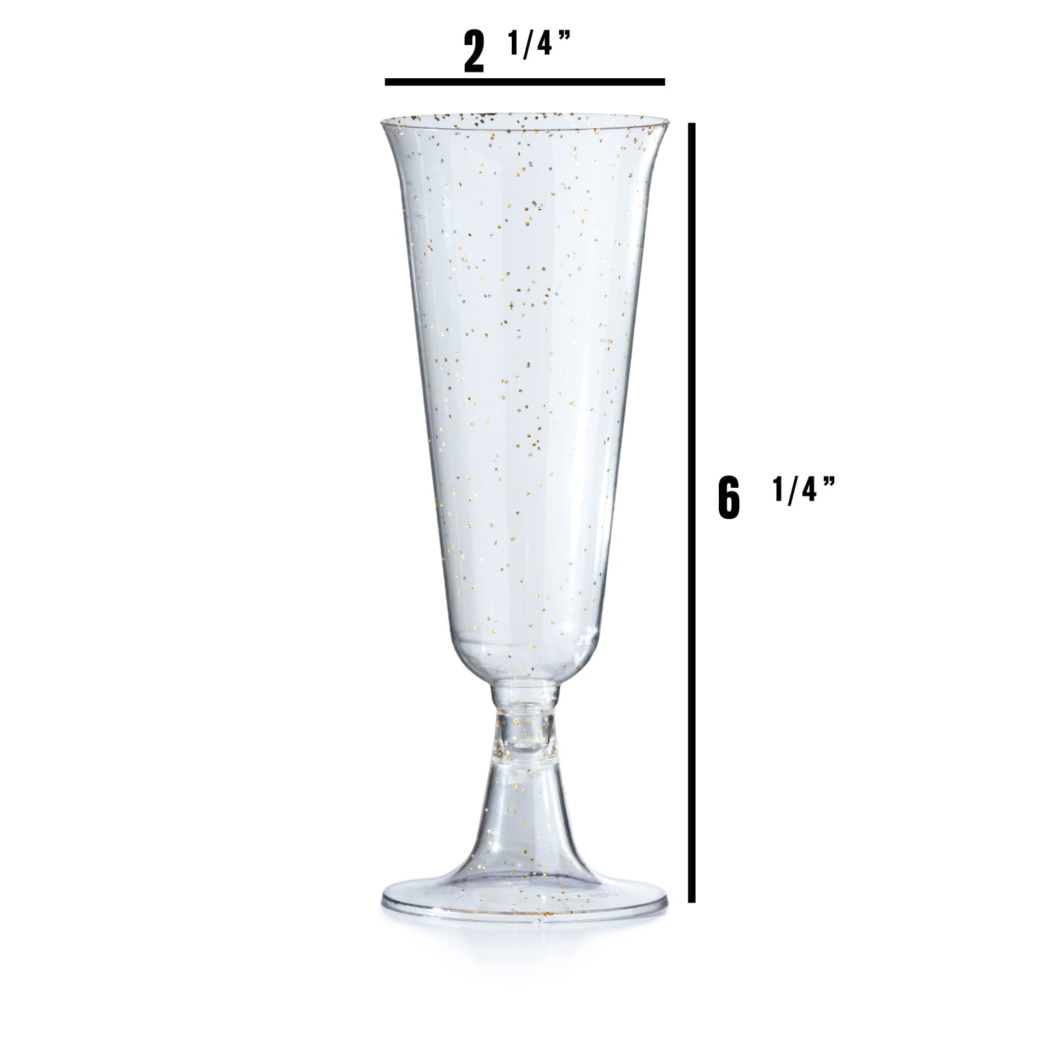 Crown Display Plastic Wine Flute Glasses, Disposable 5 oz Wedding Champagne Glasses - Gold Sparkle