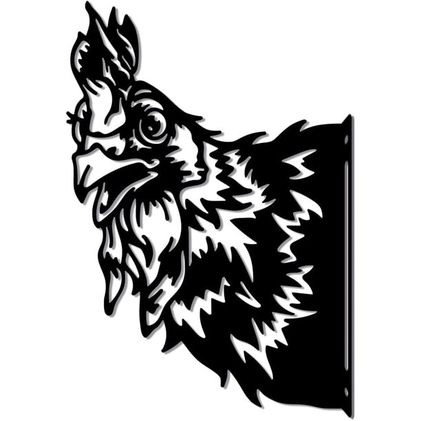 Decoración artística de jardín de metal con forma de pollo, estacas decorativas de hierro con forma de animal, silueta de cabeza de gallo negra distintiva, decoración para valla exterior, arte de