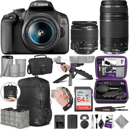 Canon EOS Rebel T7 DSLR Camera and Canon EF-S 18-55mm + Canon EF 75-300mm Lens with Altura Photo Advanced Accessory and Travel