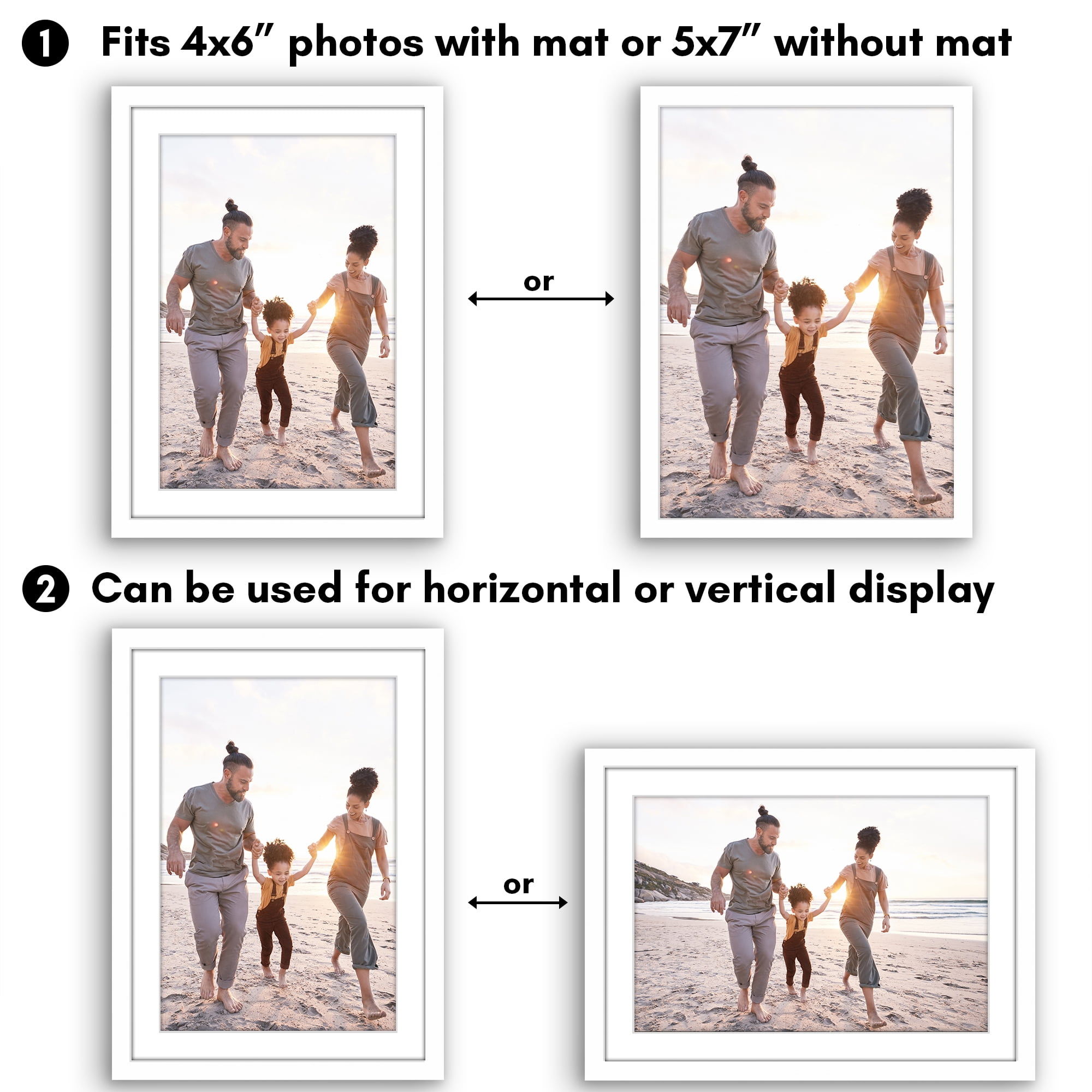 Americanflat 5x7 Picture Frame with Shatter-Resistant Glass with 4x6 Mat Display Photo Streamline - White