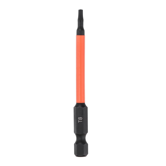 Uxcell T8 Torx Bit Impact 1/4" Hex Shank Magnetic Star Bit 3"L S2 Steel Tamper Proof Security Torx Screwdriver Bit Without Hole for Repair Black Orange 75mm Long Holder HRC58-60