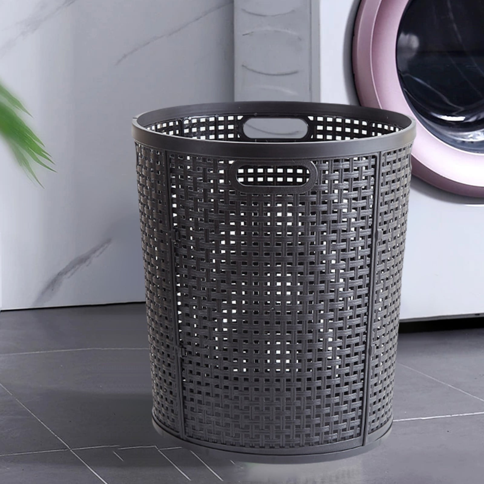 CheAAlet Large Capacity Plastic Storage Basket for Laundry and Toys, Ventilated Laundry Hamper with Side Handles, 40 L Flexible Rattan-Style Clothes Basket-Black