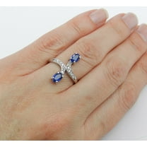 HeartsAndYou 2ct Oval Cut Natural Blue Sapphire & Moissanite ByPass Ring 14k SOLID White Gold