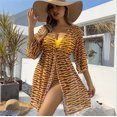 thumbnail image 1 of Conjunto de Bikini con estampado de cebra para mujer, traje de baño de manga larga con realce, cintura alta, color negro, 3 piezas, 1 of 5