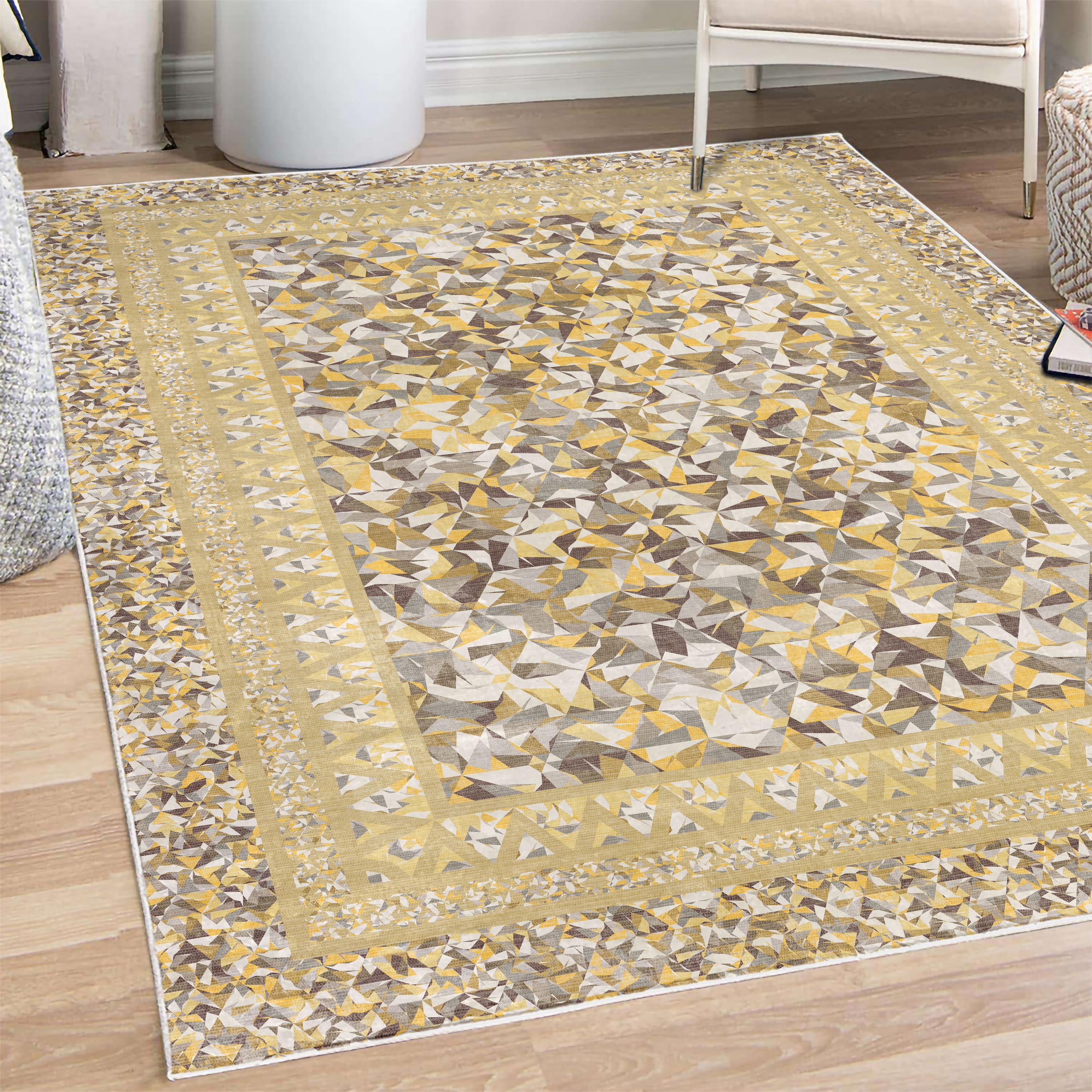 Modern Decorative Rug, Mosaic Look Abstract Polygonal Shapes Diamond ...