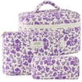 thumbnail image 1 of Set de bolsitas de maquillaje URSKYTOUS de algodón acolchado con estampado floral morado x3, 1 of 7