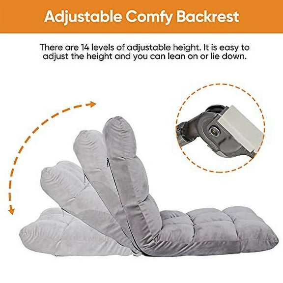 Gaming Floor Chair Adjustable 14-Position Floor Sofa Bed Foldable Floor Cushions Seating Video Game Chairs Bean Bag Chair Reading Chair for Adults - Teens for Bedroom Living Room Indoor,Grey