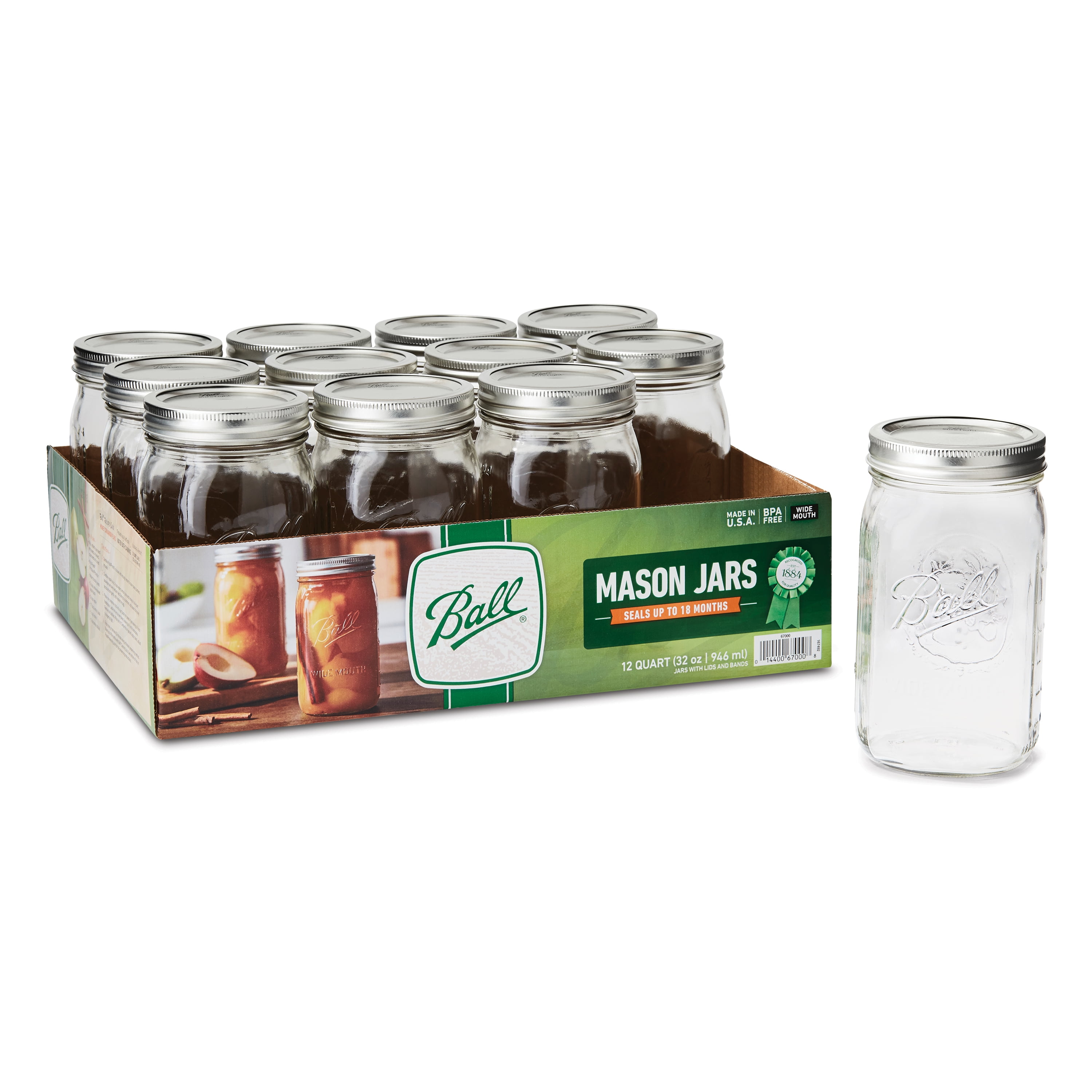 Ball Regular Mouth Canning Mason Jars 12-Count Quilted Crystal Jelly Jars 12Oz 