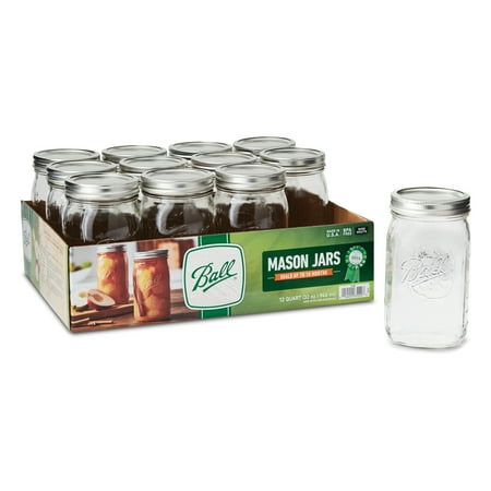 Ball, Glass Mason Jars with Lids & Bands, Wide Mouth, 32 oz, 12 Count