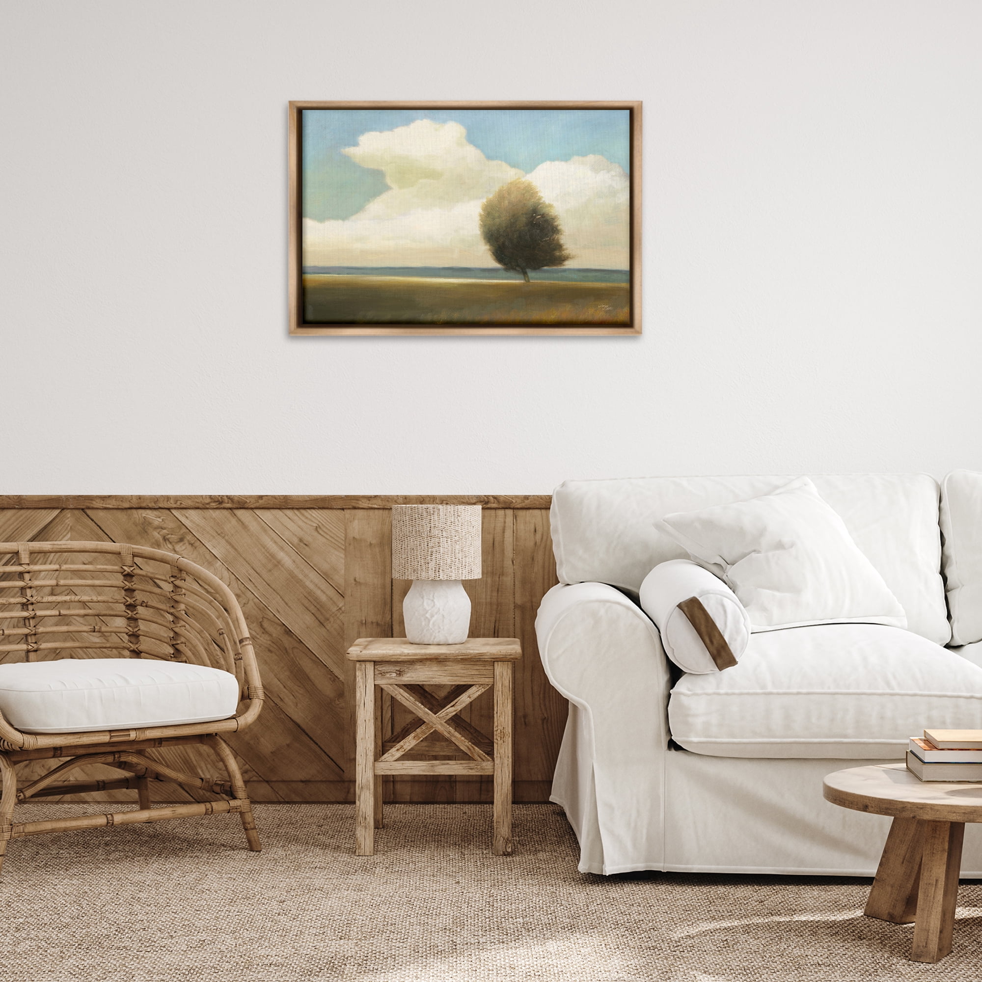 Stupell Industries Windblown Tree Landscape Landscape & Nature Painting Brown Floater Framed Canvas Art Print Wall Art, 31 x 21