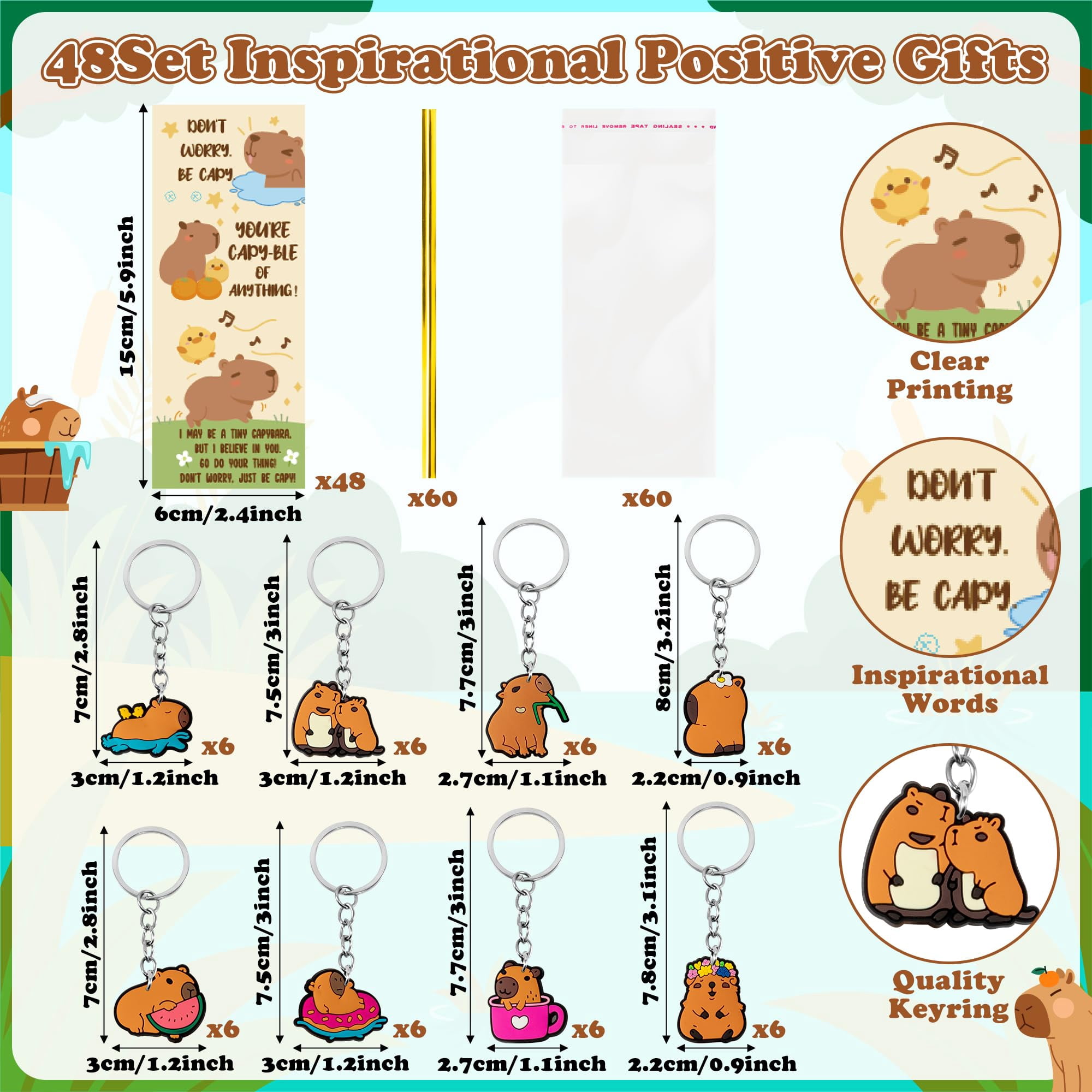 Capybara Motivational Gifts Bulk - 12 Set Capybara Ballpoint Pens Keychains Bookmarks, Funny Classroom Rewards Student Teacher Employees Coworker Appreciation Gifts Inspirational Party Favors