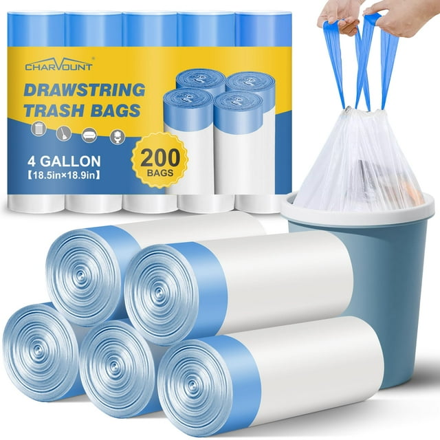 Bolsas de basura Charmount, 15 litros, 200 unidades, con cordón, 2-4 galones