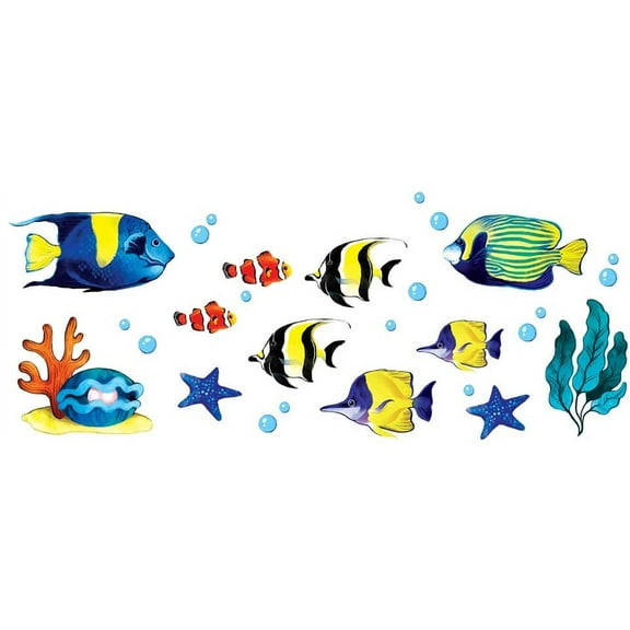 Sea Coral Tropical Fishes Set (Starfish, Half-Moon Angelfish) WIRESTER Decal Vinyl Wall Stickers Decoration for Boys Girls Kids Room Bedroom Home Office Living Room Wall Bathroom (12 x 6 inches)